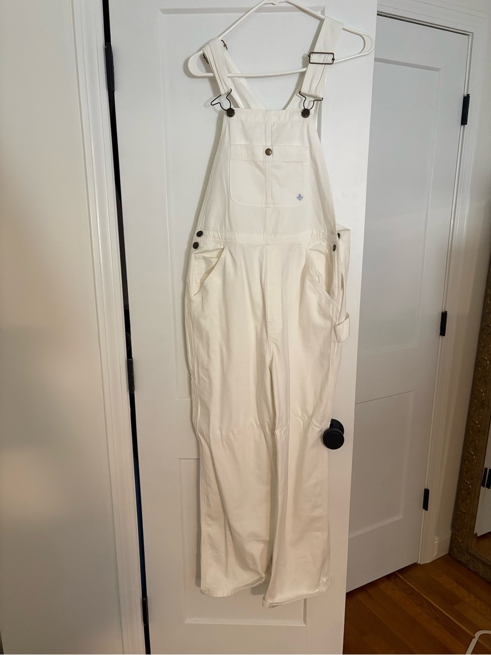 Cream White Women's Denim Overalls with Adjustable Straps